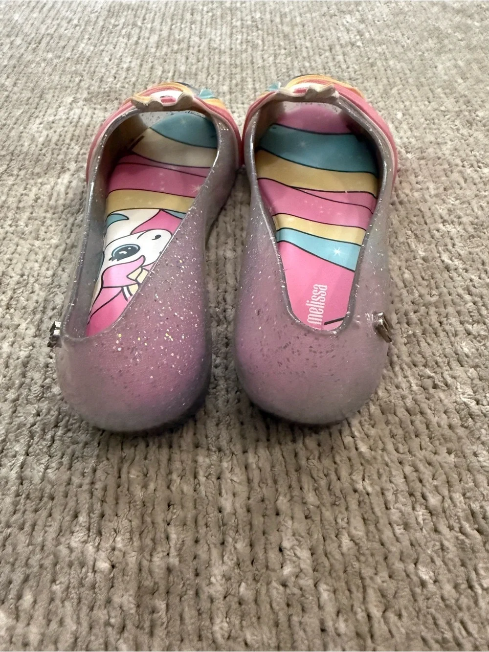 Mini Melissa Unicorn Glitter Jelly Flats Rainbow Shoes Kids Size 2
